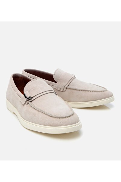 Hotiç Men's Suede Leather Beige Buckle Detailed Casual Loafer