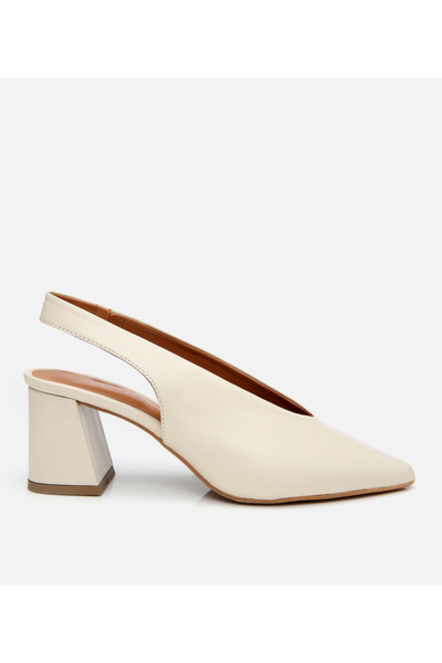 Hotiç Women's Leather Ecru Open Back Heeled Shoes