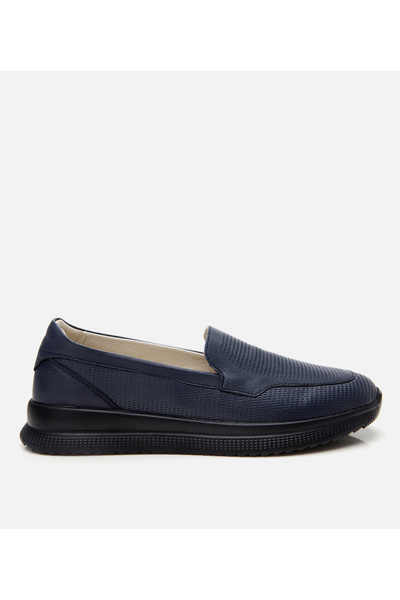 Hotiç Women's Leather Navy Blue Comfort Flat Shoes