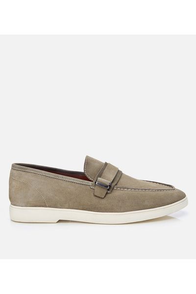 Hotiç Men's Suede Leather Green Buckle Detailed Casual Loafer