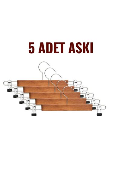 Jetfoni 5 Parça 5 ADET Ahşap Askılık Mandallı Etek Askısı Elbise Askısı Etek Ahşap Metalik