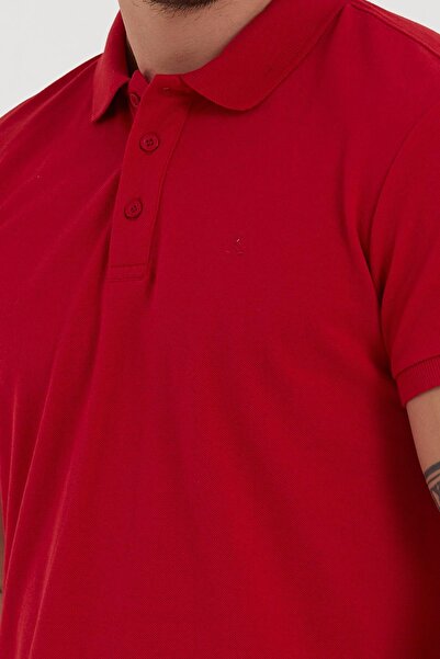 Polo State Чоловіча футболка поло з вишитим коміром та комірцем червоного кольору