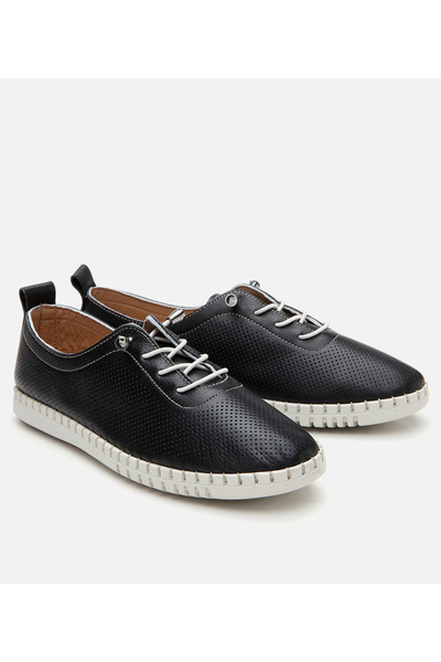 Hotiç Women's Leather Black Flat Shoes