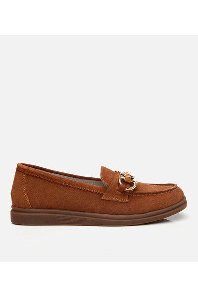 Hotiç Women's Suede Leather Tan Buckle Casual Loafer