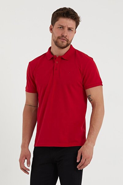 Polo State Чоловіча футболка поло з вишитим коміром та комірцем червоного кольору