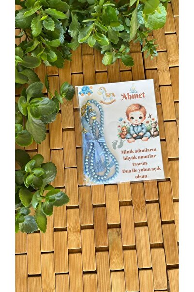 Denimay Hediyelik İsme Özel Kart Tespih Hediyelik - 50 ADET - Bebek Mevlüdü, ...