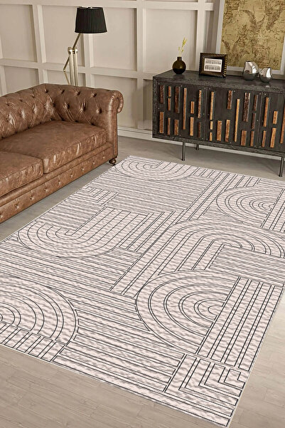 UZZA Salon Halısı Geometrik İskandinav Eskitmeli Dijital Baskı Yıkanabilir Ka...