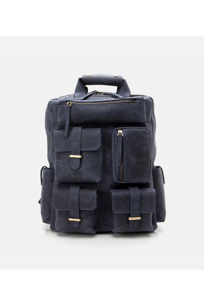 Hotiç Men's Leather Navy Blue Backpack