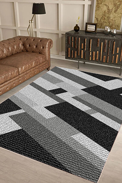 UZZA Salon Halısı Geometrik İskandinav Eskitmeli Dijital Baskı Yıkanabilir Ka...