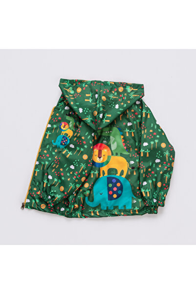 Merfer Lion Elephant Printed Windbreaker Raincoat Hooded Waterproof Green Cardigan 1-2-3-4 Years Children's Clothing