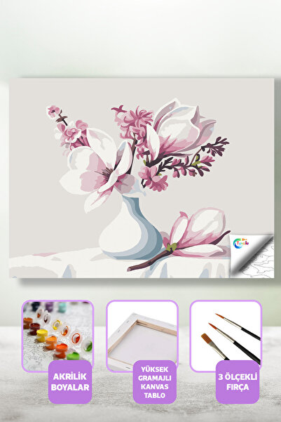 Tuvalle Beyazın Melodisi Sayılarla Boyama Seti, Hobi Seti, 40X50 Tablo, Fırça...