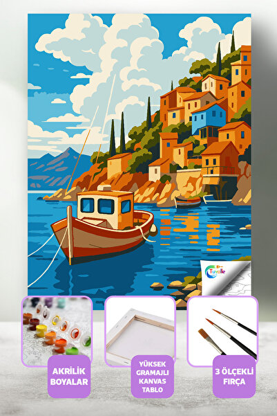Tuvalle Adriyatik Kıyısı Sayılarla Boyama Seti, Hobi Seti, 40X50 Tablo, Fırça...