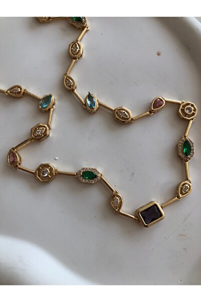 h&b design jewel Renkli Baget Taşlı Kolye