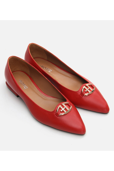 Hotiç Women's Leather Red Ballerinas