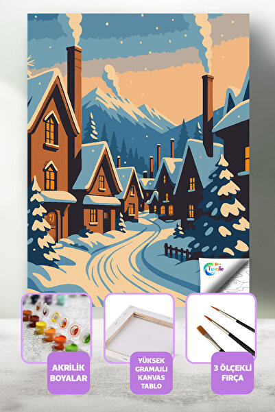 Tuvalle Dumanlı Akşam Sayılarla Boyama Seti, Hobi Seti, 40X50 Tablo, Fırça Bo...