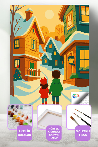 Tuvalle Kış Masalı Sayılarla Boyama Seti, Hobi Seti, 40X50 Tablo, Fırça Boya,...