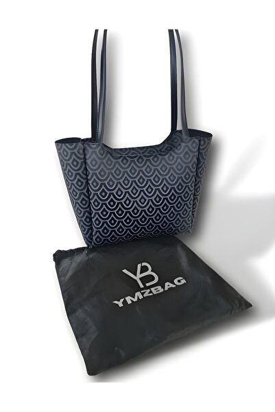 YMZBAG SİYAH GRİ Kadın Fularlı Fermuar Kapamalı Shopper El Ve Omuz Çantası