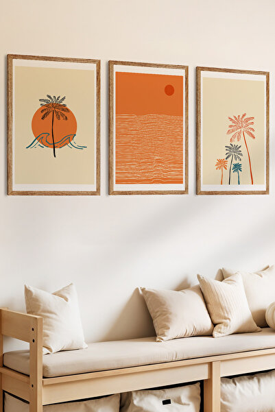 Zevahir Mobilya Dekorasyon Set de pictură MDF cu aspect de cadru din lemn cu tematică tropicală fierbinte, 3 bucăți