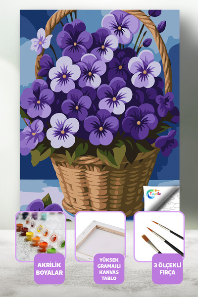 Tuvalle Mor Menekşelerin Ahengi Sayılarla Boyama Seti, Hobi Seti, 40X50 Tablo...