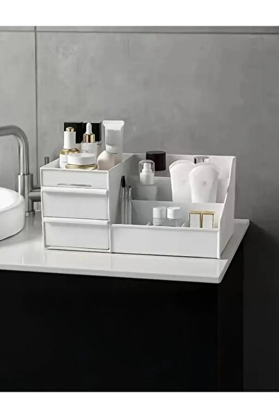 Bayev Elegance Bathroom Organizer Toothbrush Holder with Drawer Personal Care Pad Organizer Rose Cosmetic Pen Holder