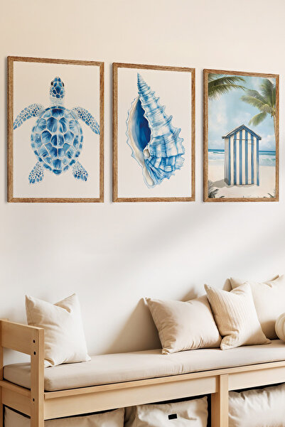 Zevahir Mobilya Dekorasyon Set de pictură MDF cu aspect de cadru din lemn, tematică Sea Breezes, 3 piese