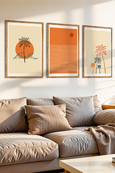 Zevahir Mobilya Dekorasyon Set de pictură MDF cu aspect de cadru din lemn cu tematică tropicală fierbinte, 3 bucăți