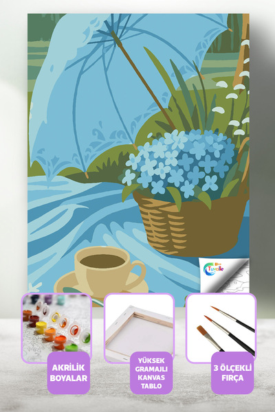Tuvalle Huzurlu Piknik Sayılarla Boyama Seti, Hobi Seti, 40X50 Tablo, Fırça B...