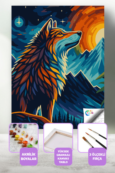 Tuvalle Geceye Doğru Uluyan Sayılarla Boyama Seti, Hobi Seti, 40X50 Tablo, Fı...