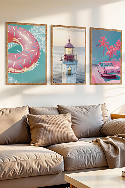 Zevahir Mobilya Dekorasyon Set de pictură MDF cu cadru din lemn, 3 bucăți, co...