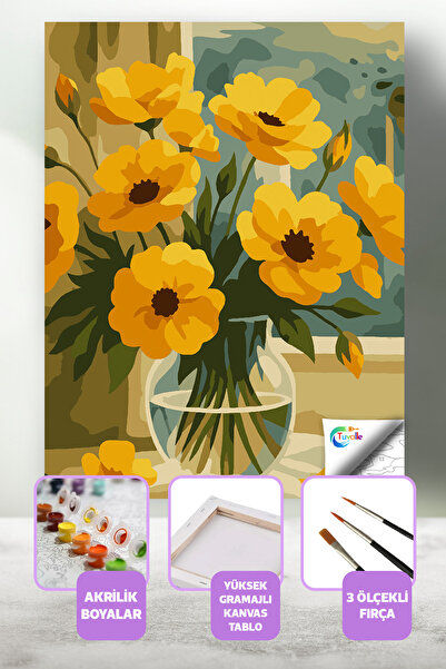 Tuvalle Sarı Bahar Sayılarla Boyama Seti, Hobi Seti, 40X50 Tablo, Fırça Boya,...