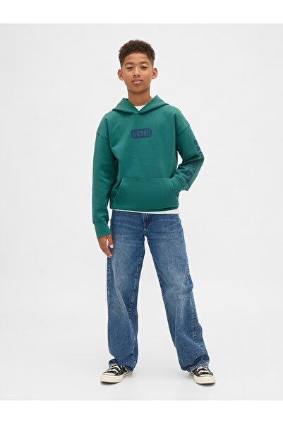 GAP Erkek Çocuk Yeşil Sweatshirt GapFit Tech Hızlı Kuruyan Logo