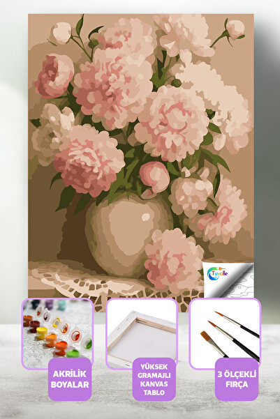 Tuvalle Solgun Zarafet Sayılarla Boyama Seti, Hobi Seti, 40X50 Tablo, Fırça B...