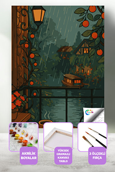 Tuvalle Salkımların Gölgesinde Sayılarla Boyama Seti, Hobi Seti, 40X50 Tablo,...