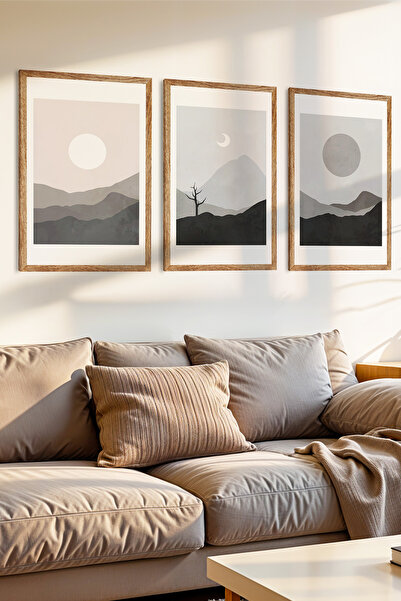 Zevahir Mobilya Dekorasyon Set de pictură MDF cu aspect de cadru din lemn, tematică pentru ciclul zilei, 3 piese