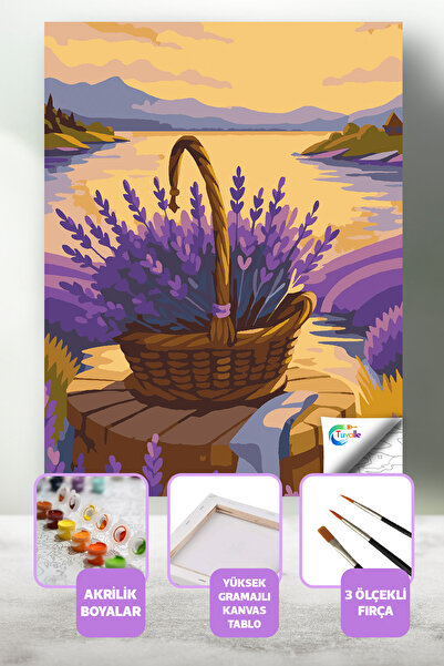 Tuvalle Lavanta Kıyısında Sayılarla Boyama Seti, Hobi Seti, 40X50 Tablo, Fırç...