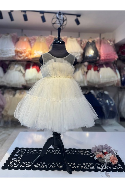 Prenses Peri Kids Girl's Evening Dress Party Tail Waist Stone Detailed Dress Pattern