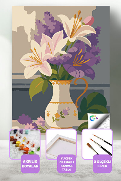 Tuvalle Lila Baharı Sayılarla Boyama Seti, Hobi Seti, 40X50 Tablo, Fırça Boya...