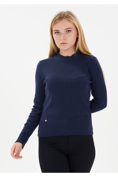 blouzella Mornarsko plava Mekane teksture dugi rukav okrugla kragna pletena b...