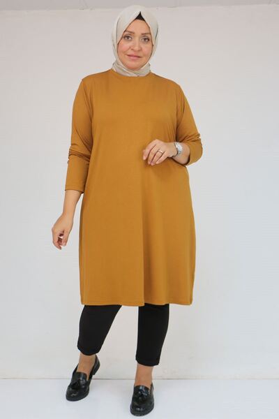 Eslina 38501 Plus Size Basic Combed Cotton Tunic - Tan
