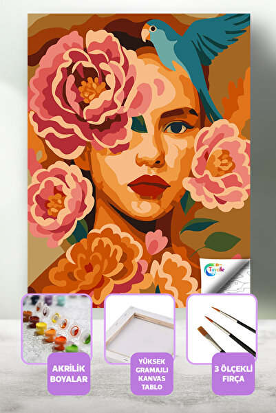 Tuvalle Çiçeklerin Gölgesinde Sayılarla Boyama Seti, Hobi Seti, 40X50 Tablo, ...