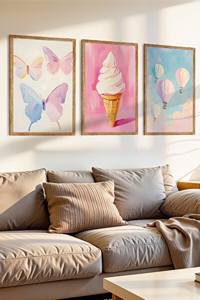 Zevahir Mobilya Dekorasyon Set de pictură MDF cu aspect de cadru din lemn, 3 ...