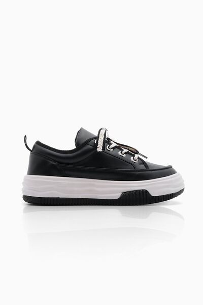 Marjin Kadın Sneaker Kalın Taban Spor Ayakkabı Rova Siyah