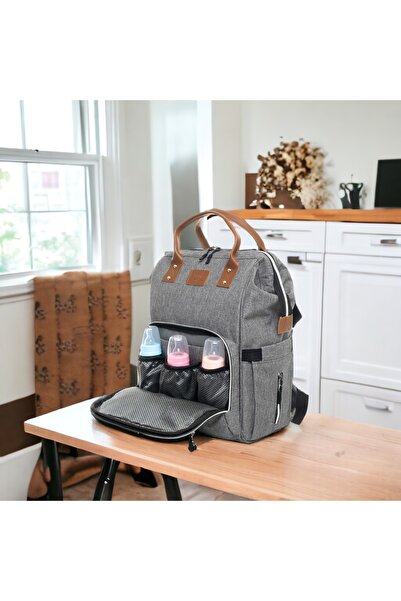 Sahra Stain Resistant Waterproof Mother Baby Care Backpack with Thermal Compartment Smoke-grey