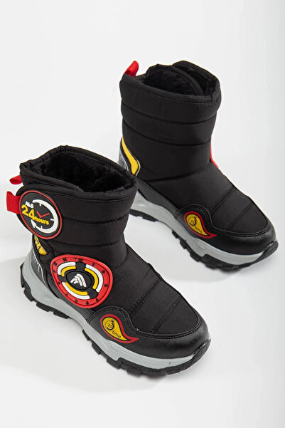 Zerenyus Winters Thermal Wool Black Red Boys' Velcro Snow Boots