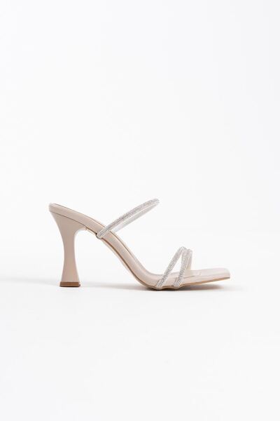 Zerenyus Alvina Premium Beige Stone Thin Banded Women's Heeled Slippers