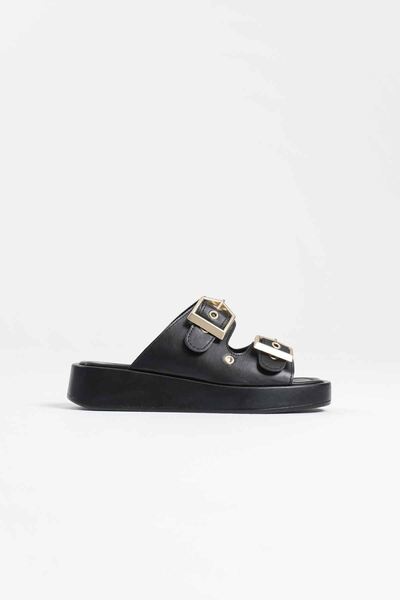 Zerenyus Glos Premium Double Buckle Black Women's Slippers