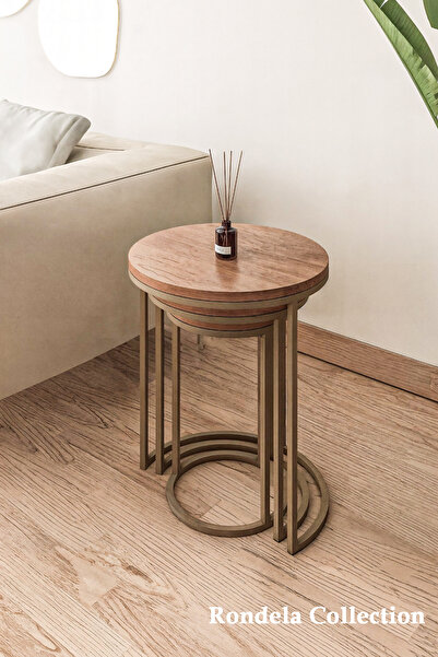 Rondela Collection C Zigon Sehpa 3lü Gold Eskitme Atlantik Çam