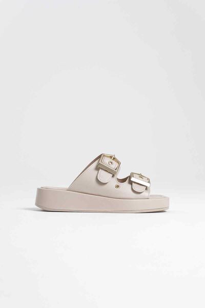 Zerenyus Glos Premium Double Buckle Beige Women's Slippers