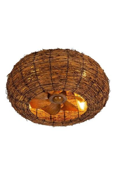 Huzur Elektrik Vanti 15W 4xE27 Hasır Avizeli Kumandalı Tavan Vantilatörü KCF300