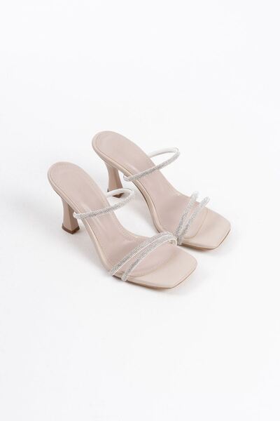 Zerenyus Alvina Premium Beige Stone Thin Banded Women's Heeled Slippers